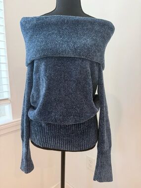 White House Black Market Blue Off-Shoulder Sweater Medium
